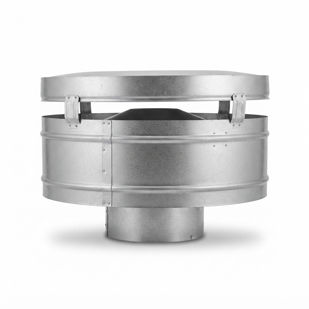 Wind hats - anti down draught top hat — side view