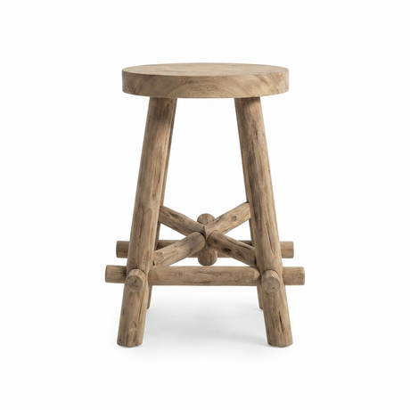 Bali Teak Stool — side view