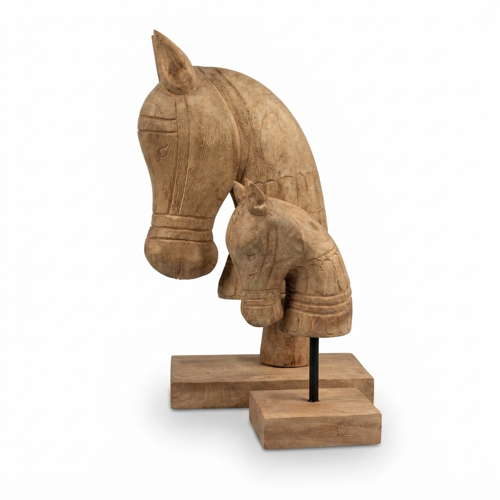 Teak Horse Carving — side view