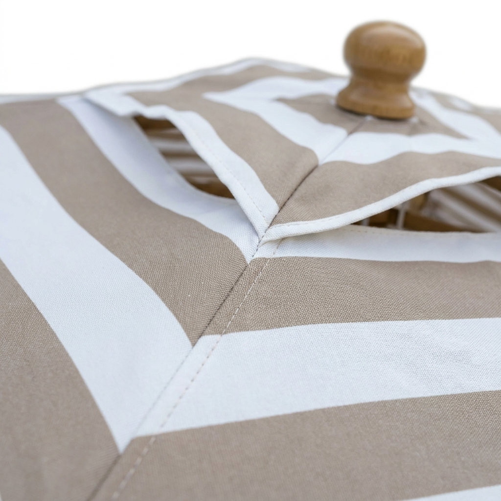 Replacement Canopy for 2m Bamboo Umbrella - Taupe and White Stripe — detail close-up