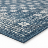 Pearl Blue Floral Polypropylene - Outdoor Rug — detail close-up