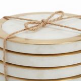 Circa S/4 Marble Brass Coasters 10cm White — detail close-up