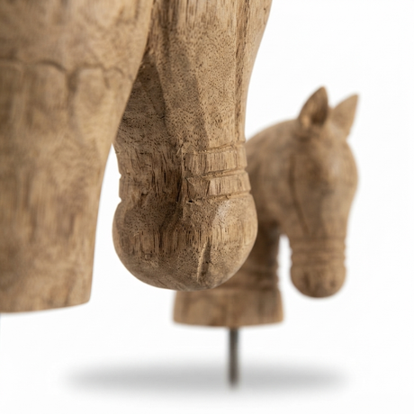Teak Horse Carving — detail close-up