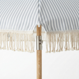 Marble Blue and White Stripe Beach Umbrella — detail close-up