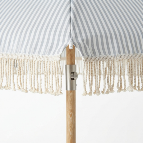 Marble Blue and White Stripe Beach Umbrella — detail close-up