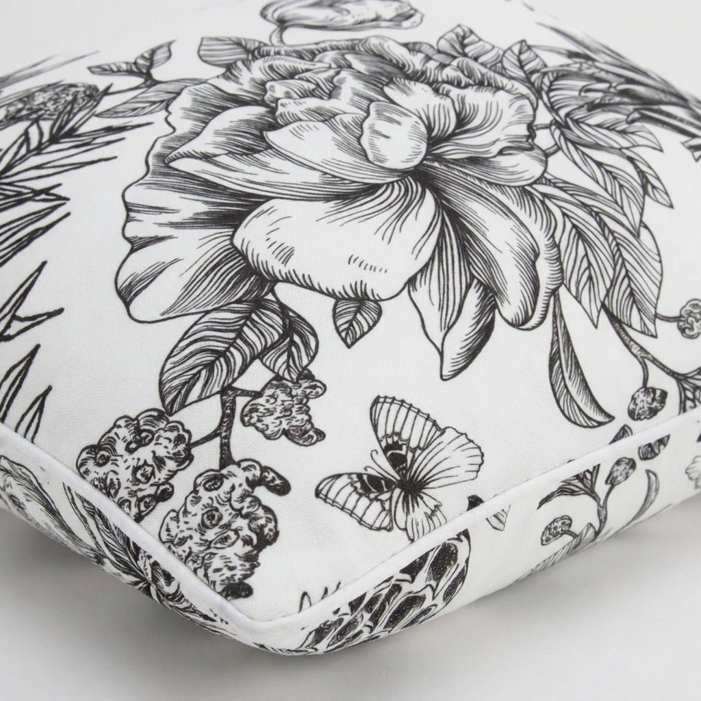 Tropical Black 45x45cm Outdoor Cushion — detail close-up