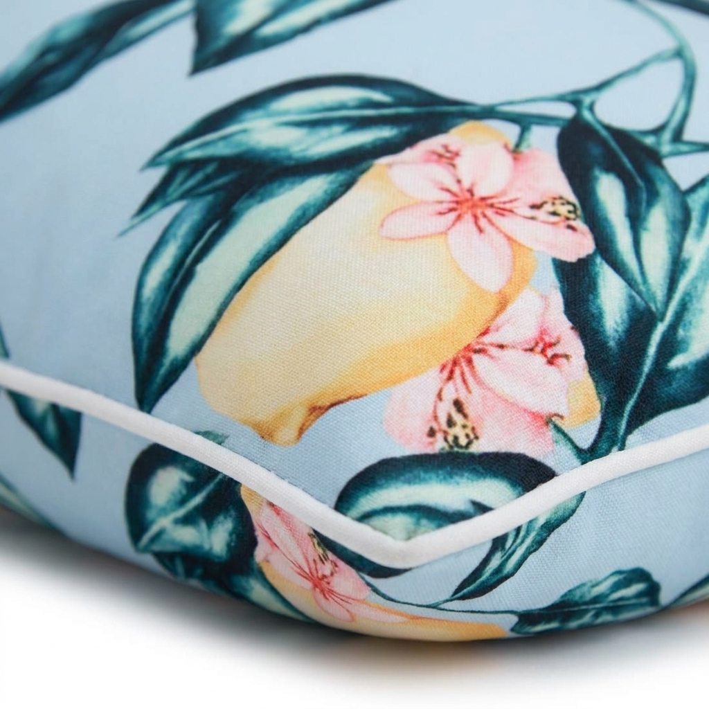 Wild Lemon Blue 45x45cm Outdoor Cushion — detail close-up
