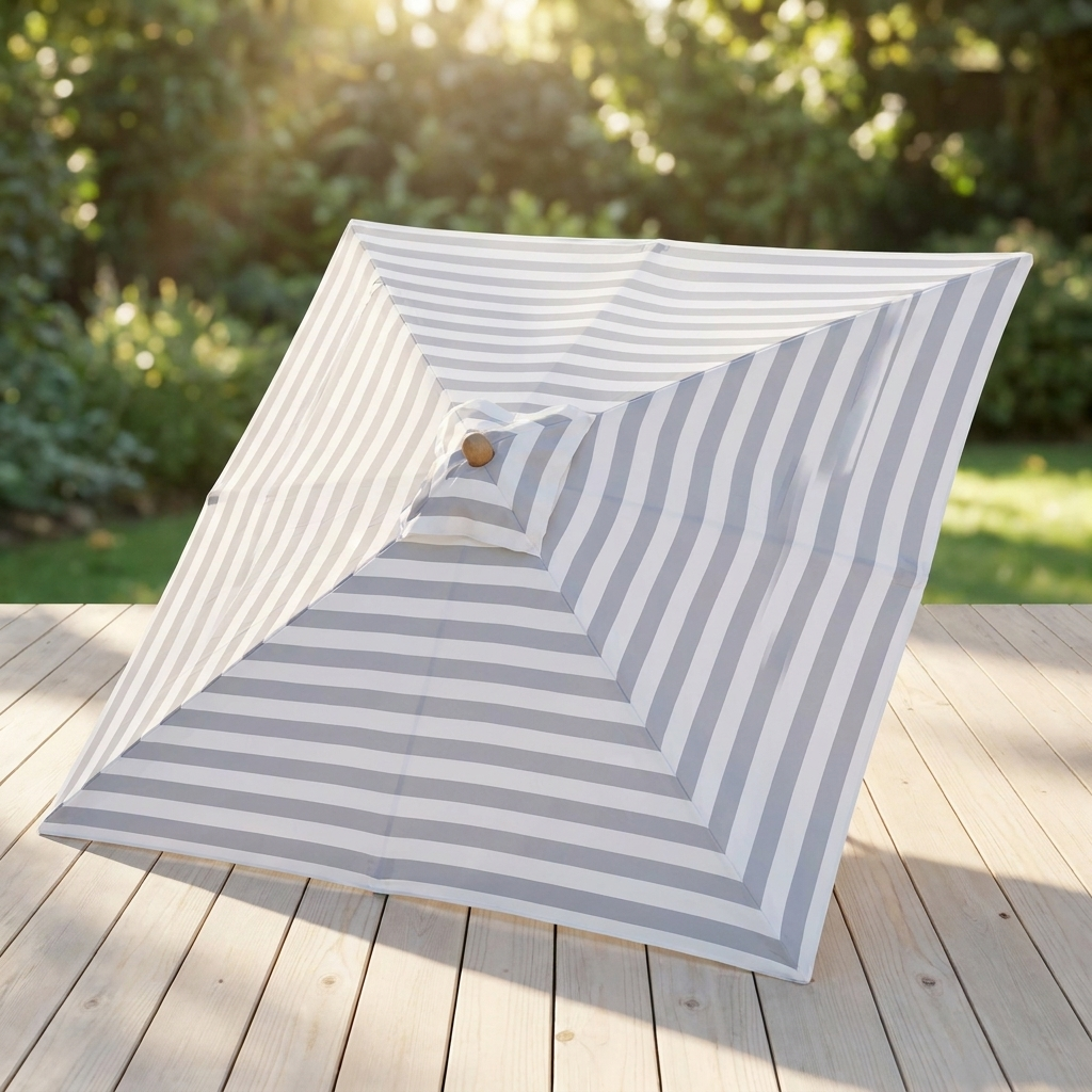 Replacement Canopy for 2m Bamboo Umbrella - Grey and White Stripe — outdoor setting