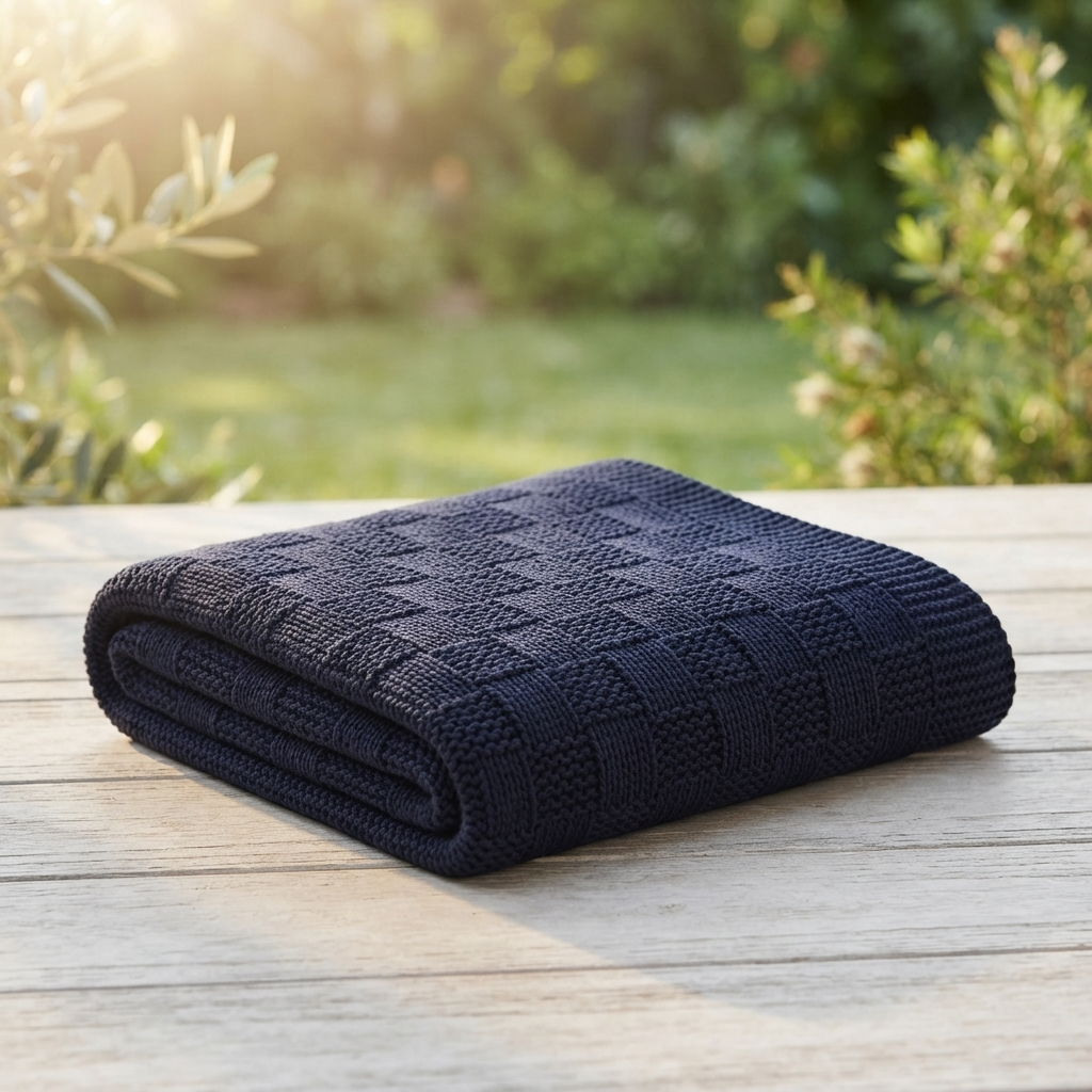 Throw - Oxford Navy (130 x 170cm) — outdoor setting