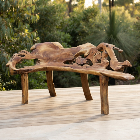 Teak Root Bench — outdoor setting