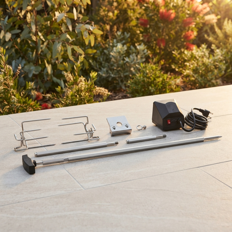 Napoleon 240V Rogue Heavy Duty Rotisserie Kit — outdoor setting