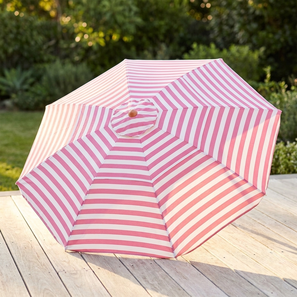Replacement Canopy for 3m Bamboo Umbrella - Pink and White Stripe — outdoor setting