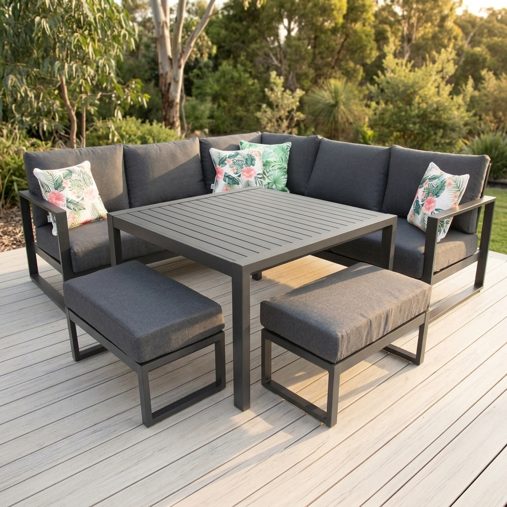 Dallas Corner Lounge Setting - Black — outdoor setting