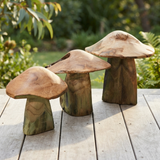 Teak Mushroom Sculpture — outdoor setting