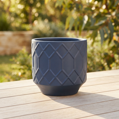 Izel Planter 15.5 x 15 Navy — outdoor setting