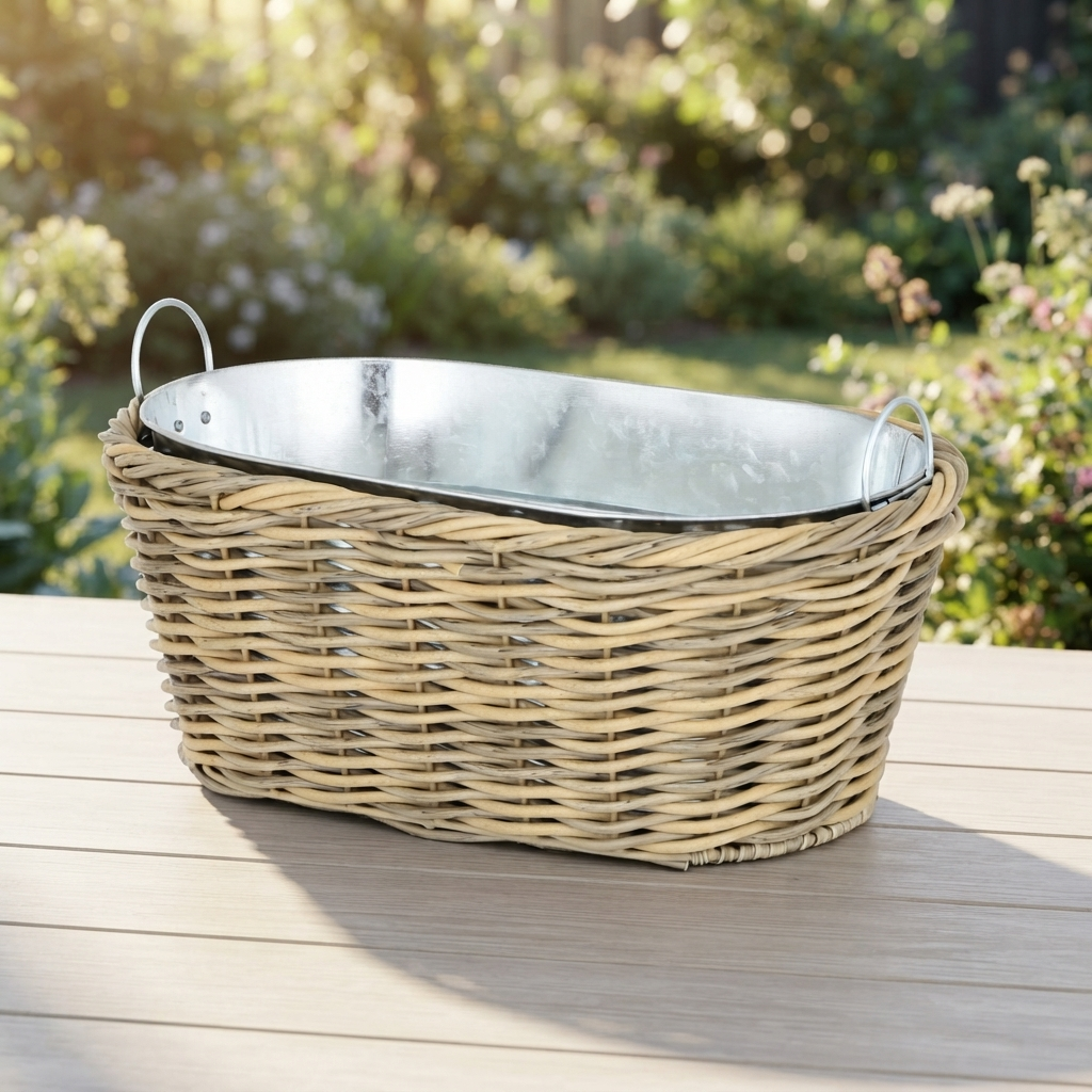 Bubbles PE Rattan Cooler Nat 43x28x18cm — outdoor setting