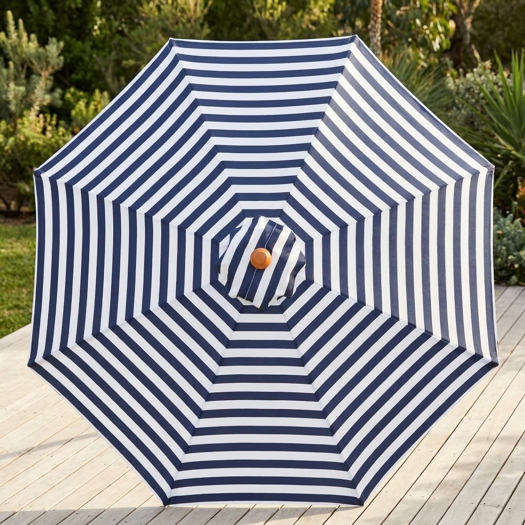 Replacement Canopy for 3m Bamboo Umbrella - Navy and White Stripe — outdoor setting