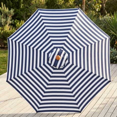 Replacement Canopy for 3m Bamboo Umbrella - Navy and White Stripe — outdoor setting