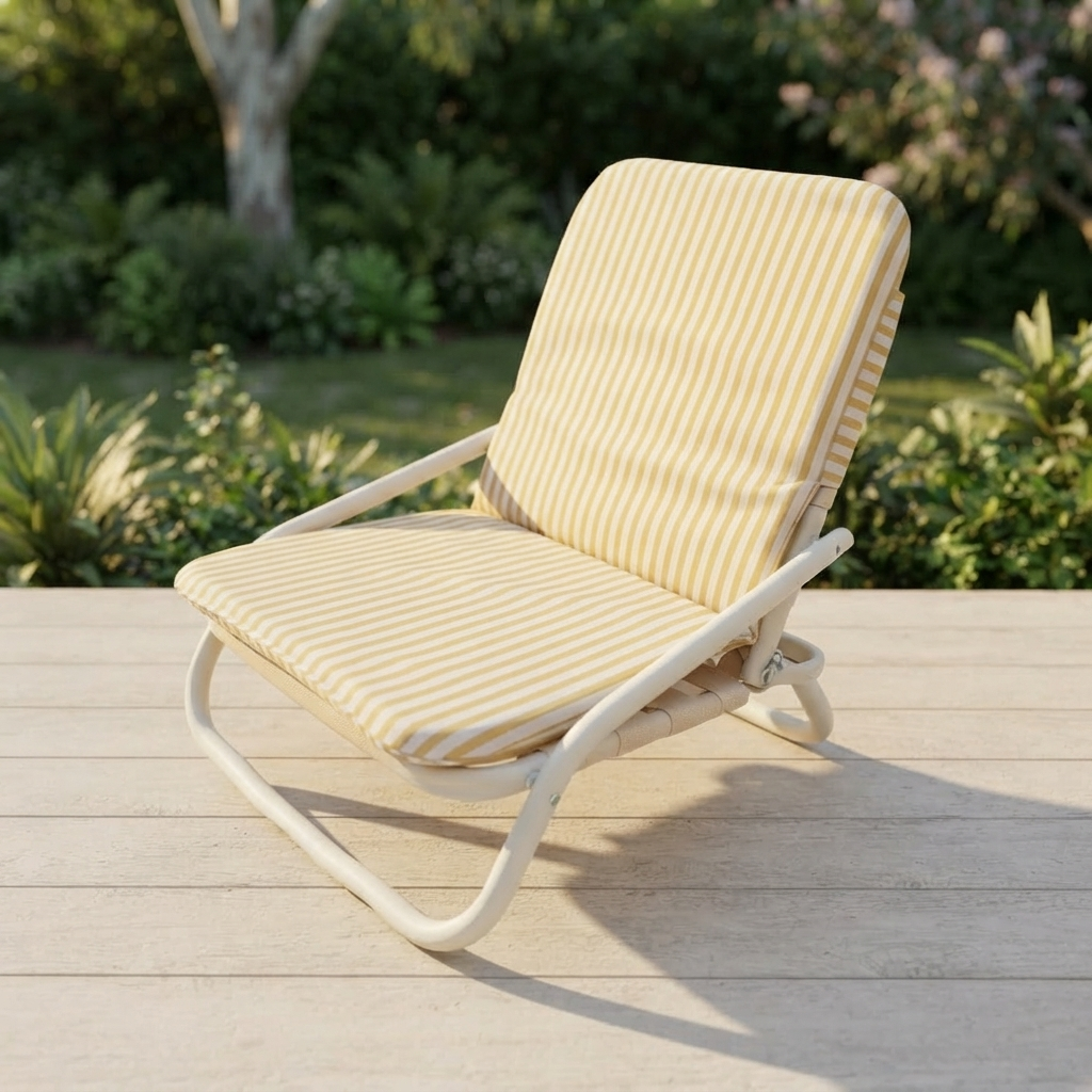 Banana Yellow and White Stripe Beach Chair — outdoor setting