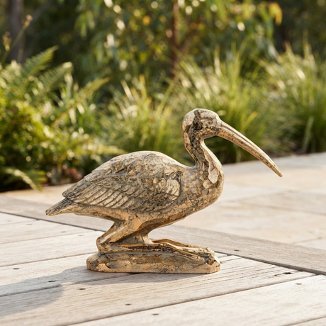 Kneeling Crane Sculpture - Gold — outdoor setting