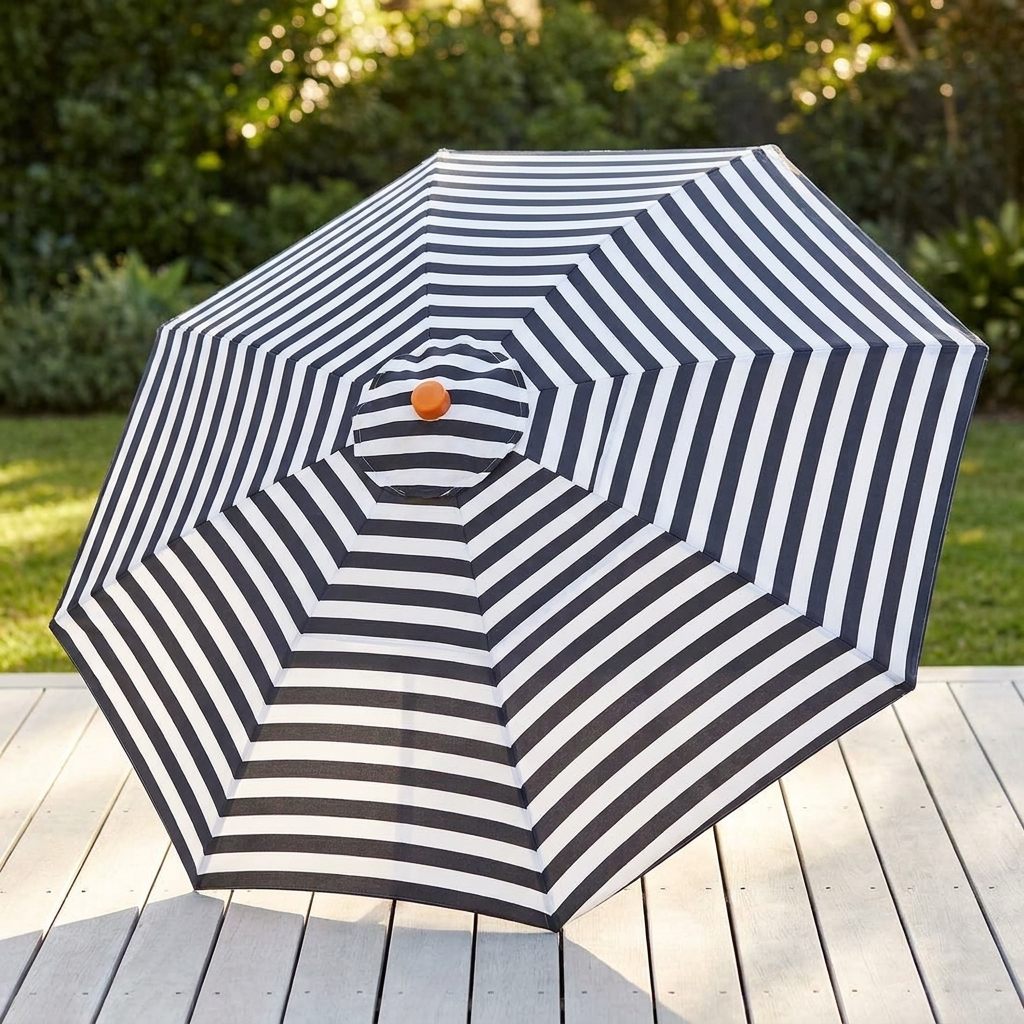 Replacement Canopy for 3m Bamboo Umbrella - Black and White Stripe — outdoor setting