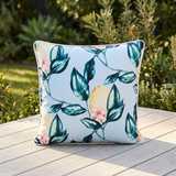 Wild Lemon Blue 45x45cm Outdoor Cushion — outdoor setting