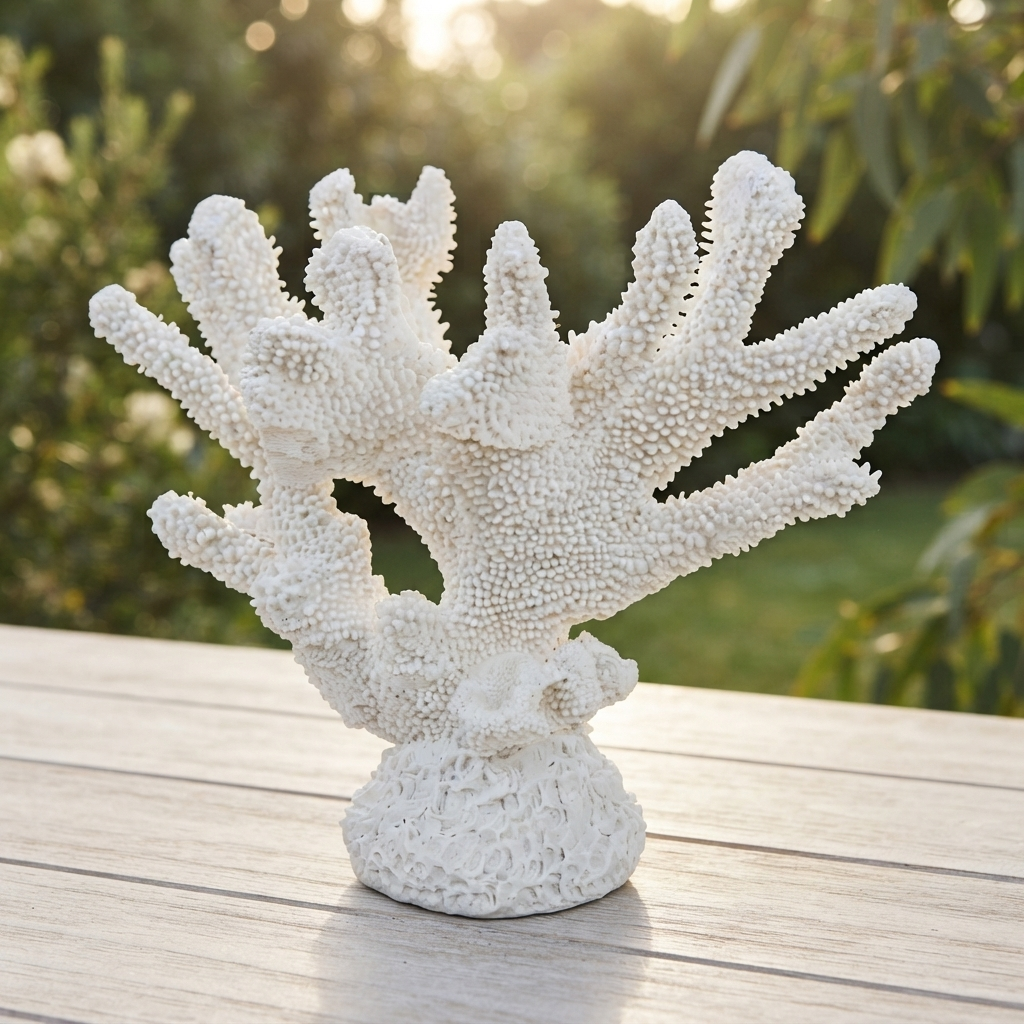 Anenome Coral Resin Sculpture White — outdoor setting