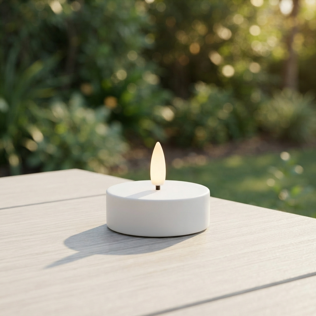 UYUNI Lighting Nordic White Maxi Tealight 6.1 x 2.2cm — outdoor setting