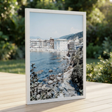 White Riviera in Open Grain White Frame Print 84cm x 118cm — outdoor setting