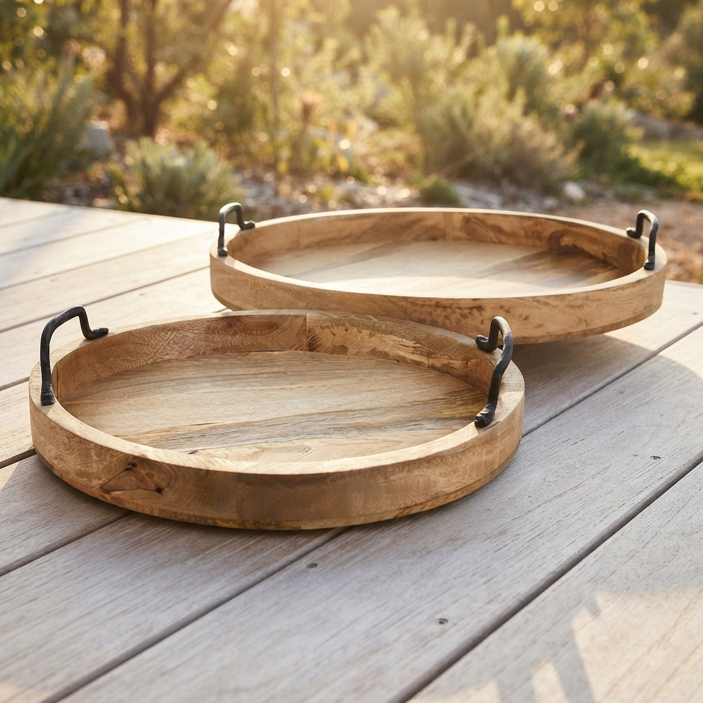 Erik Wood Tray w/Metal Handles — outdoor setting