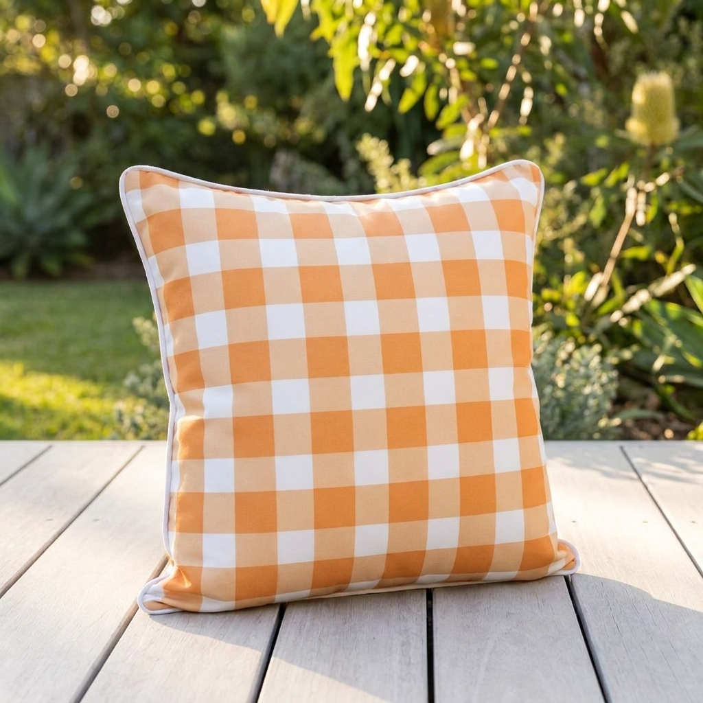 Mango Gingham Outdoor Cushion 45x45cm — outdoor setting