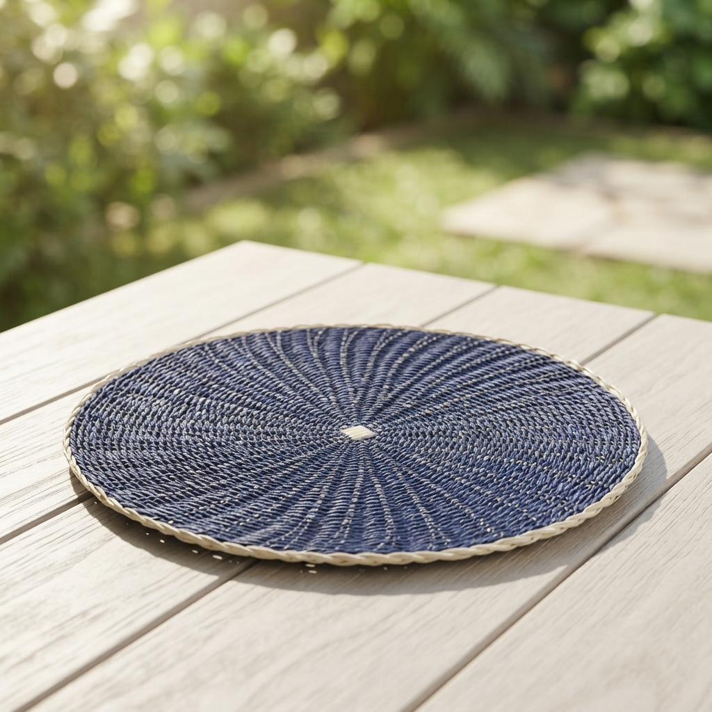 Clark Rattan/Paper Placemat 38cm Navy — outdoor setting