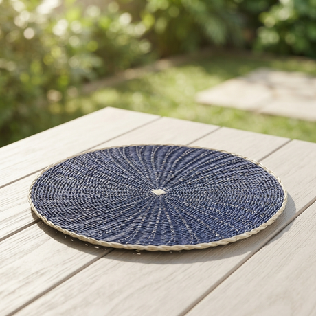 Clark Rattan/Paper Placemat 38cm Navy — outdoor setting