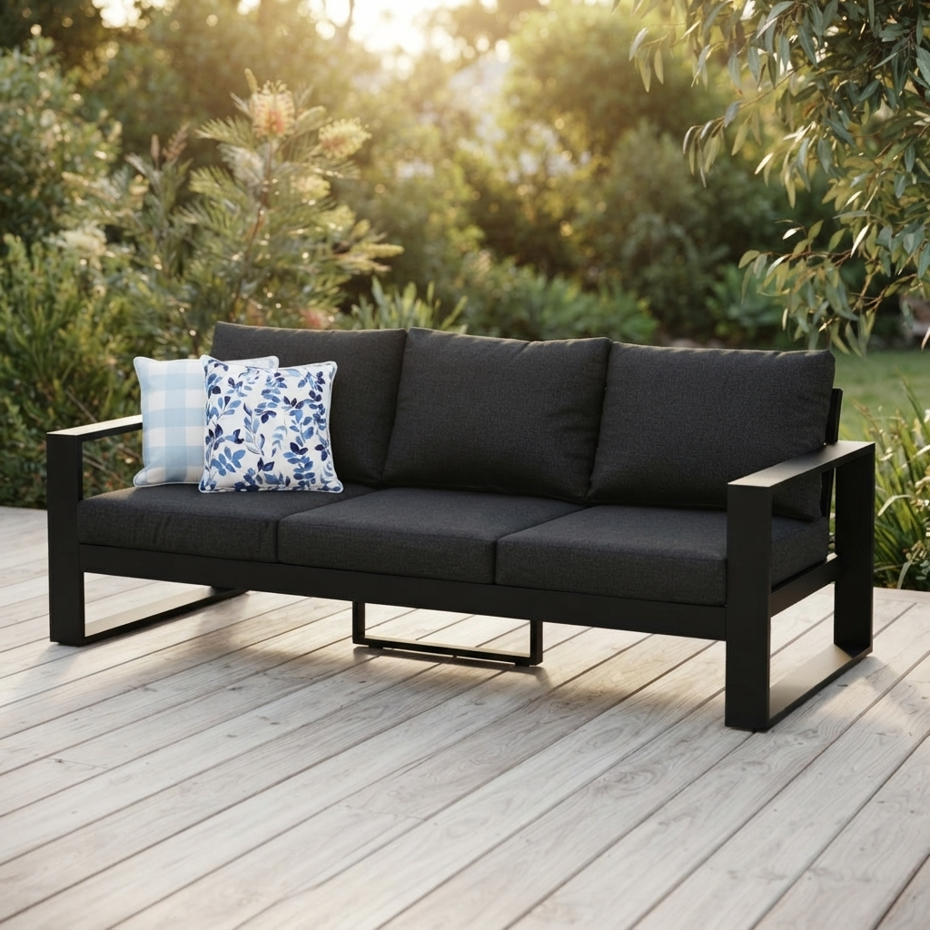Hayman 3 Seater Lounge - Black — outdoor setting