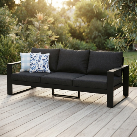 Hayman 3 Seater Lounge - Black — outdoor setting