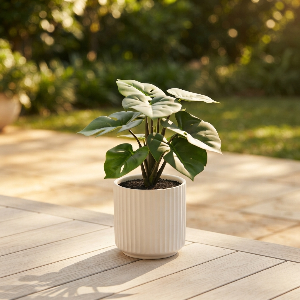 Monstera Plant in Pot - Artificial Plant (25cm H) — outdoor setting