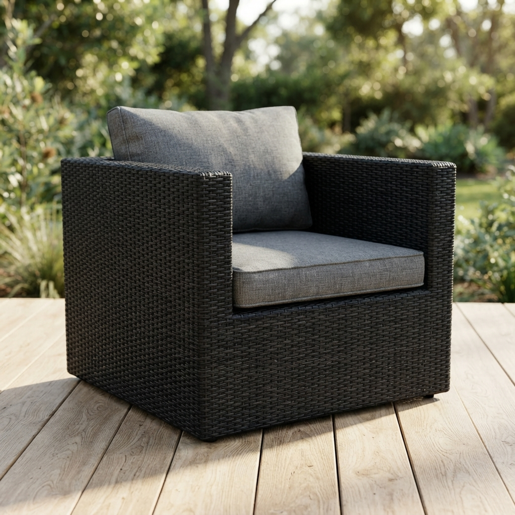 Moto Black Wicker Armchair — outdoor setting