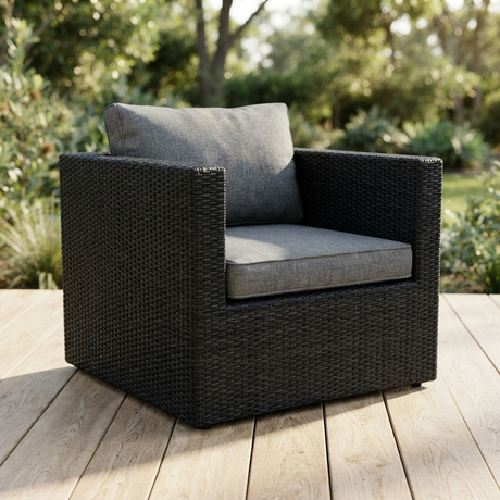 Moto Black Wicker Armchair — outdoor setting