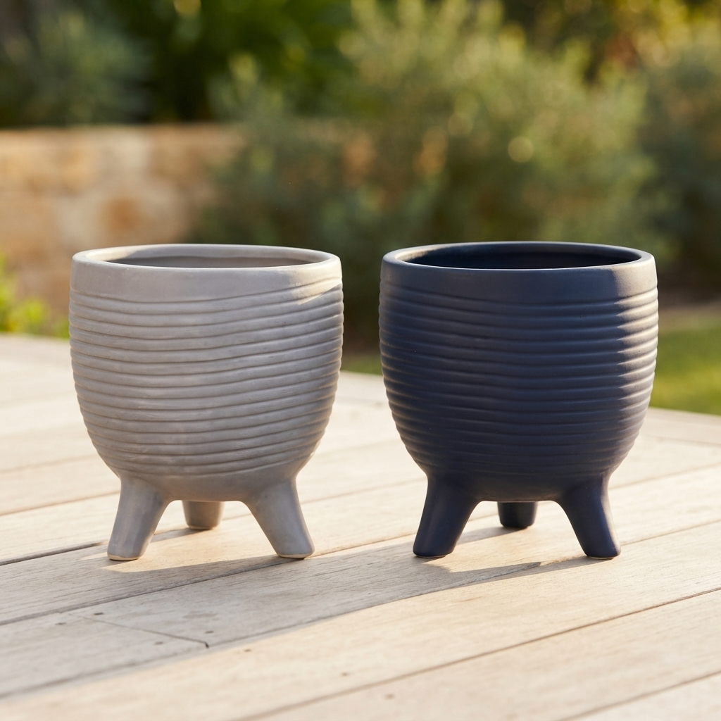 Ceramic Footed Pot - Verge — outdoor setting