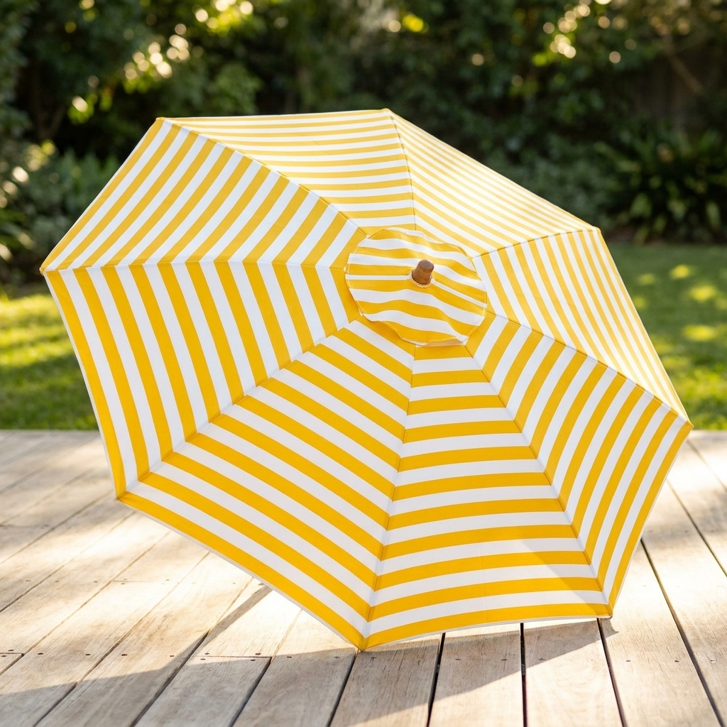 Replacement Canopy for 3m Bamboo Umbrella - Yellow and White Stripe — outdoor setting