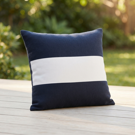 Linen  Stripe Navy - Indoor Cushion (30 x 50) — outdoor setting