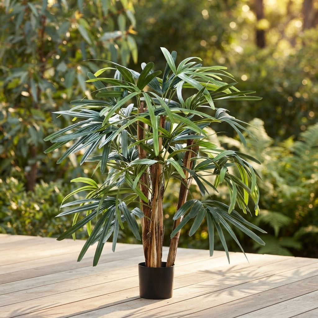 Raphis Palm - Artificial Plant (100cm) — outdoor setting