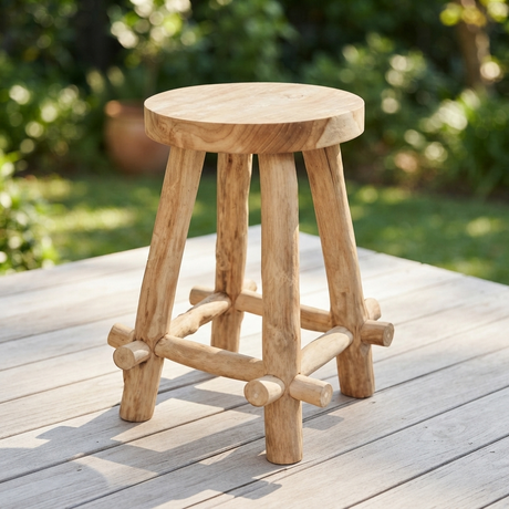 Bali Teak Stool — outdoor setting