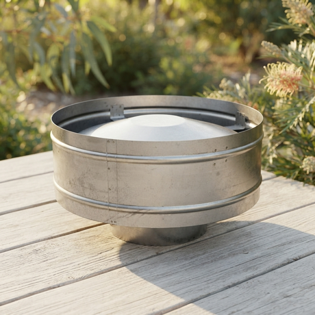 Wind hats - anti down draught top hat — outdoor setting