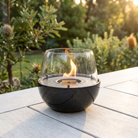 Tenderflame Tulip 18 Reactive Glaze Black — outdoor setting