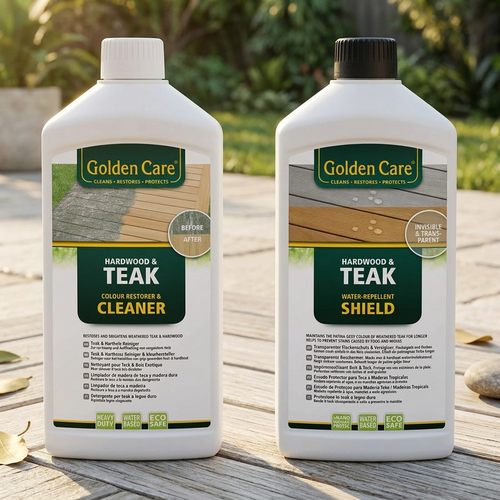 Golden Care Teak Cleaner and Teak Shield Pack — outdoor setting