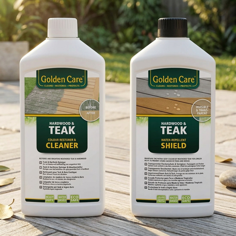 Golden Care Teak Cleaner and Teak Shield Pack — outdoor setting