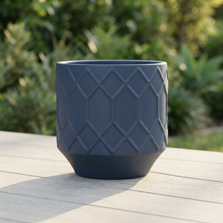 Izel Planter 12 x 12 Navy — outdoor setting