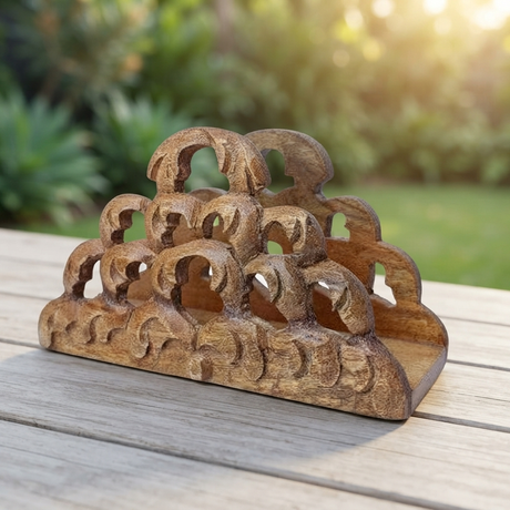 Mango Wood Napkin Holder Natural — outdoor setting