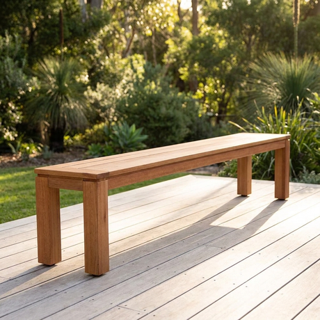 Selina 235cm Karri Gum Timber Bench — outdoor setting